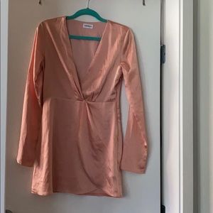 Pink satin long sleeve dress revolve